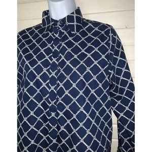 Lands' End Sz 2 Supima Cotton Blue White Nautical Rope Popover L/S Blouse EUC